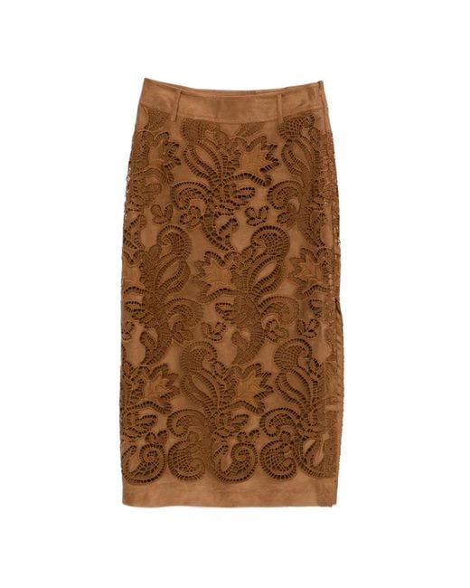 ERMANNO FIRENZE Brown Floral Midi Skirt