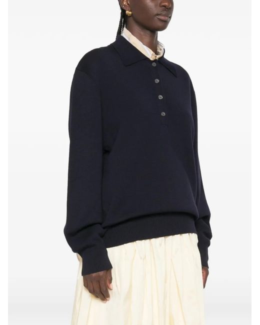 Rohe Black Button-Placket Polo Sweater