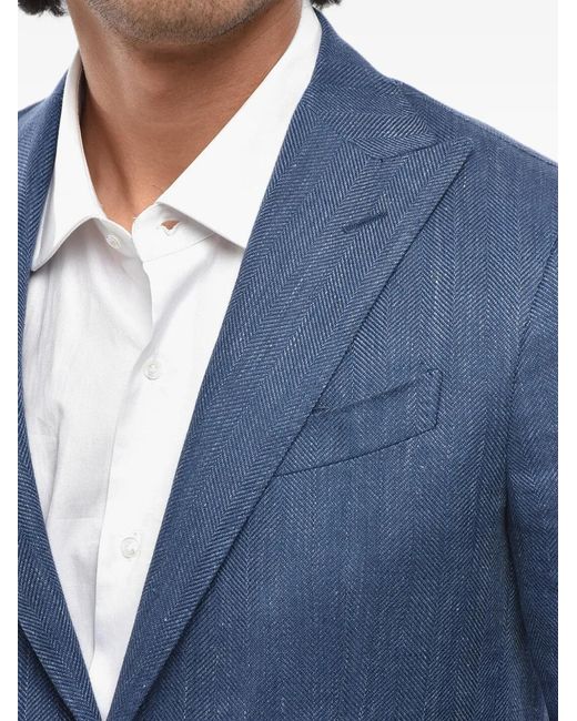 Corneliani Blue Herringbone-Pattern Blazer for men