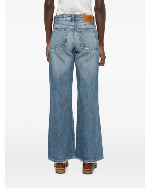 Antik Denim Blue Faded Wide-Leg Jeans