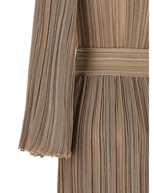 Antonino Valenti Natural Lilas Pleated-Design Bell-Sleeve Maxi Dress
