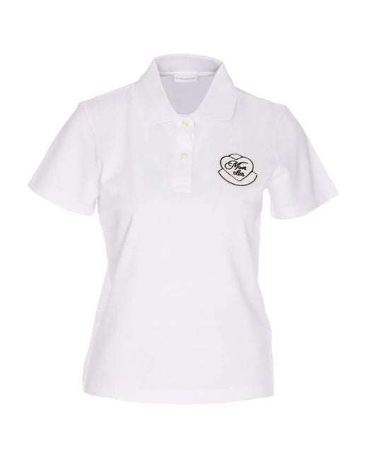 Moncler White Logo-Patch Polo Shirt