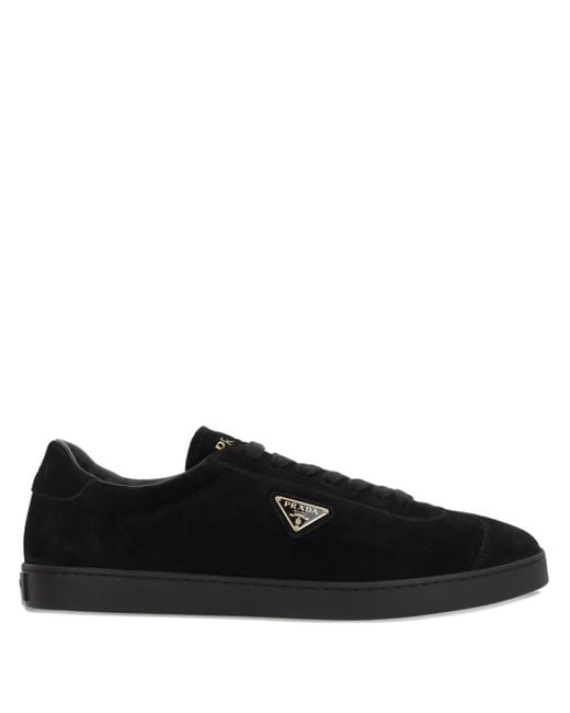 Baskets En Daim À Plaque Logo Prada pour homme en coloris Black