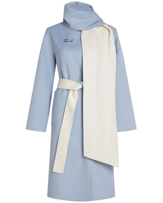 Karl Lagerfeld Blue Reversible Wool Coat