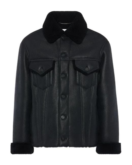 Maison Margiela Black Waxed Shearling Jacket for men