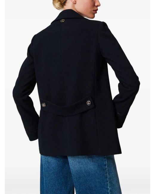 Twinset Blue Embroidered Double-Breasted Jacket