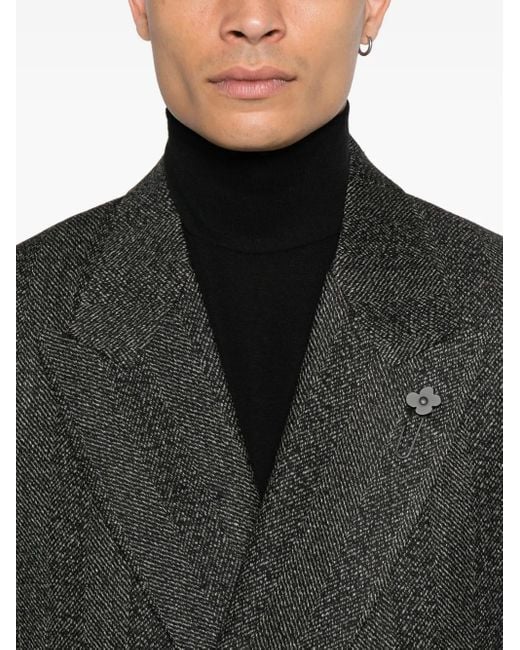 Lardini Black Double-Breasted Herringbone Coat for men