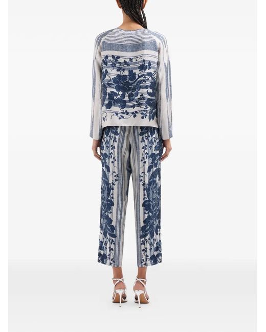 Pierre Louis Mascia Blue Aloe Floral-Print Longsleeve Blouse