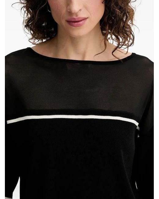 Liu Jo Black Mesh-Insert Ribbed Sweater