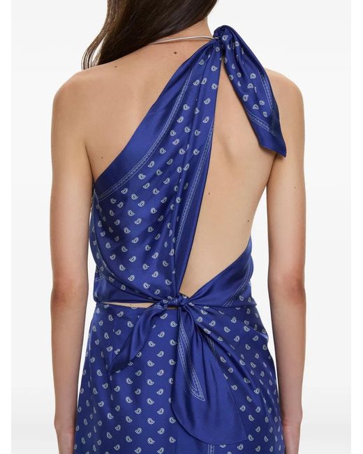 Christopher Esber Blue Bandana-Print One-Shoulder Long Dress