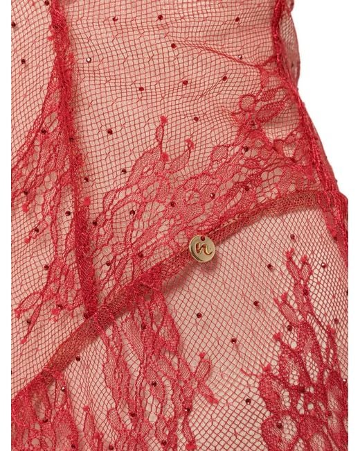 Nissa Red Rhinestone-Embellished Lace Maxi Dress