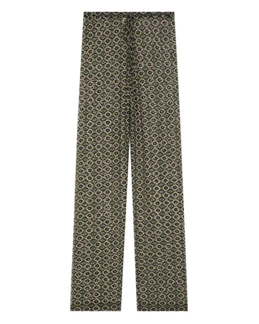 Dries Van Noten Green Geometric-Pattern Trousers