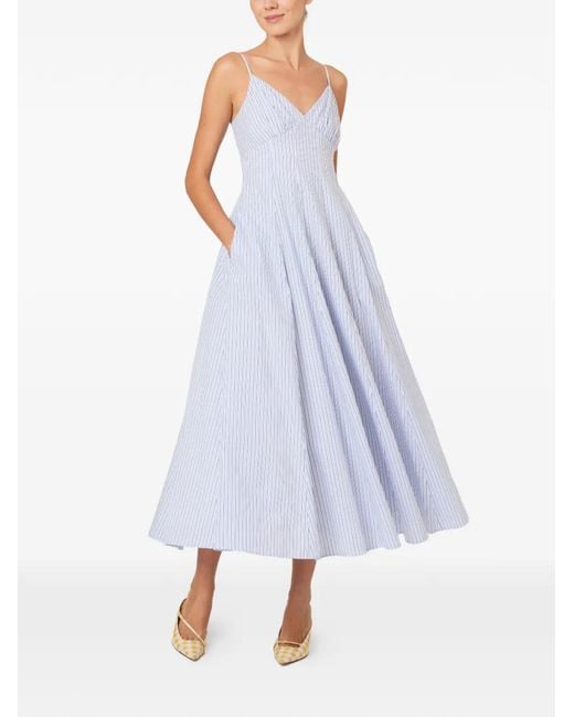 Rosie Assoulin Purple Striped V-Neck Dress