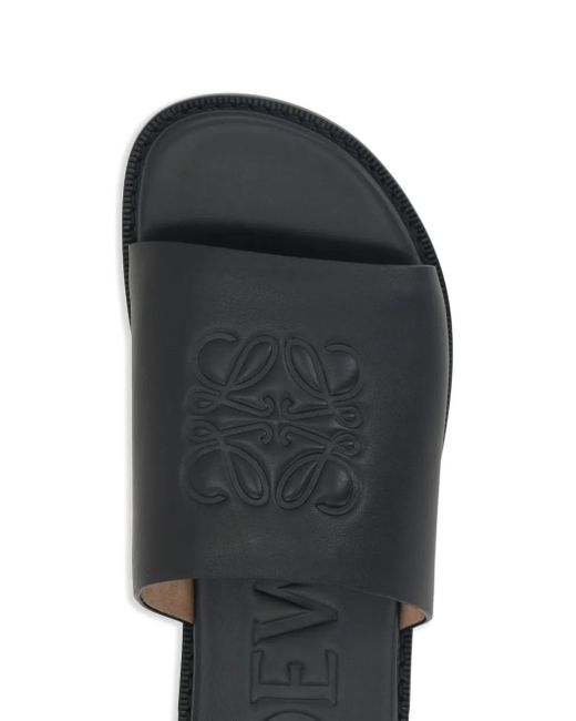 Loewe Black Flex Anagram Leather Slides for men