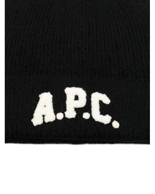 A.P.C. Black Logo-Appliqué Beanie