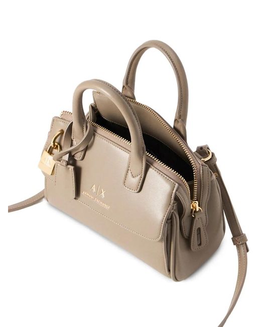 ARMANI EXCHANGE Natural Small Logo-Plaque Padlock Tote Bag