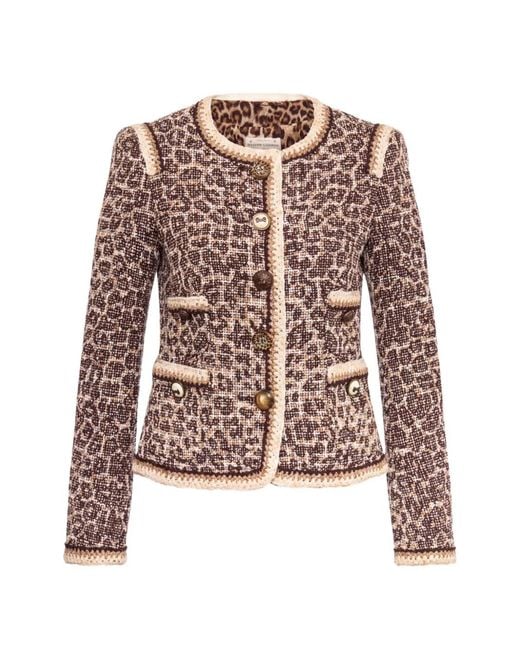 Maison Common Brown Leopard-Print Tweed Jacket
