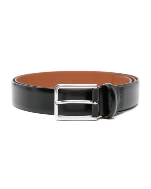 Santoni Black Logo-debossed Leather Belt for men