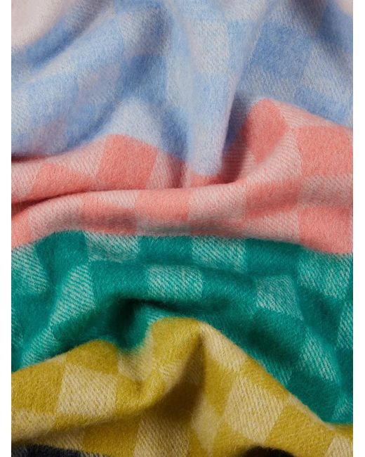 Paul Smith Blue Checked Lambs Wool Scarf