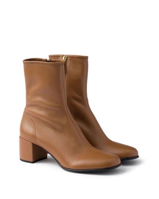 Prada Brown 55Mm Zip-Up Block-Heel Boots