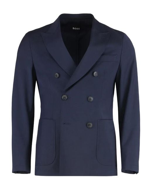 Boss Blue Double-Breasted Buttoned Blazer for men