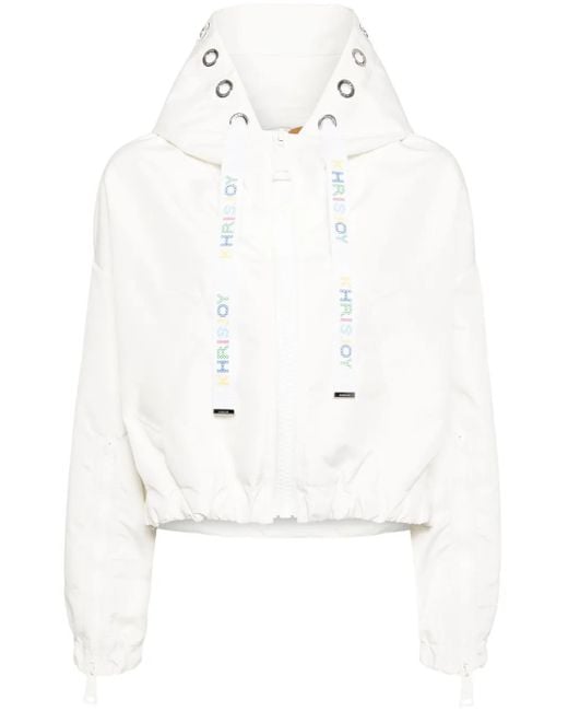 Khrisjoy White Hooded Cropped Windbreaker