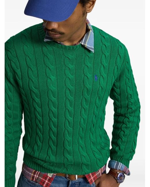 Polo Ralph Lauren Green Pony -Embroidered Cable-Knit Sweater for men