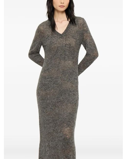 Brunello Cucinelli Gray Lace Flowers Knit Dress