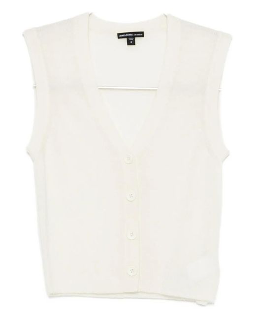 James Perse White Cashmere Button-Up Vest