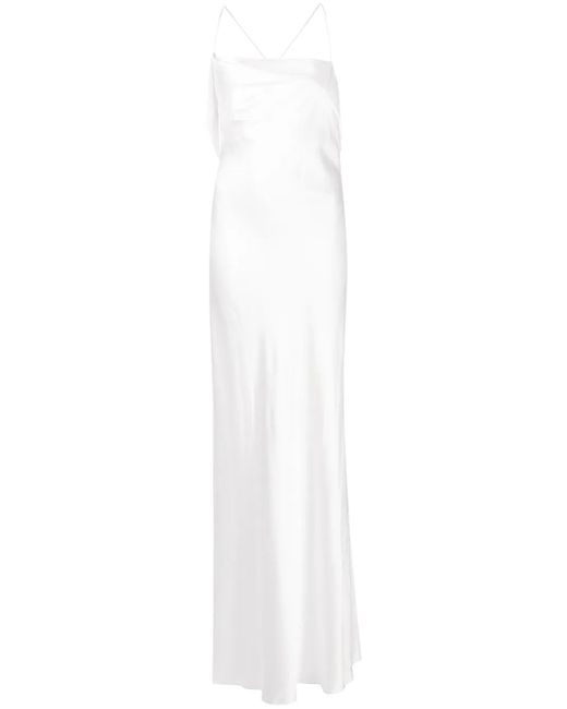 Michelle Mason White Silk Cowl Neck Gown