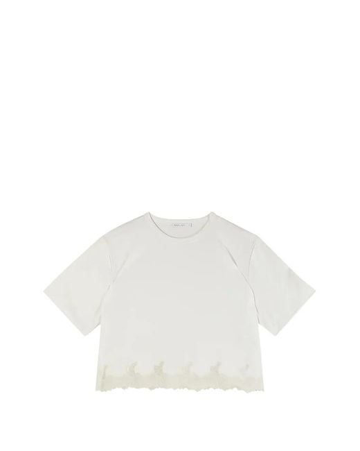 Patrizia Pepe White Lace Cropped T-Shirt