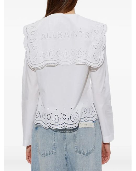 AllSaints White Marie Broderie-Anglaise Scalloped-Hem Blouse