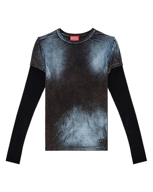 DIESEL Blue T-Miwa Layered Acid-Wash T-Shirt