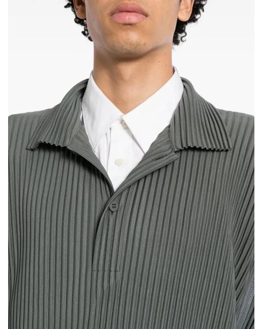 Homme Plissé Issey Miyake Gray Plissé-Effect Zip-Detail Polo Shirt for men