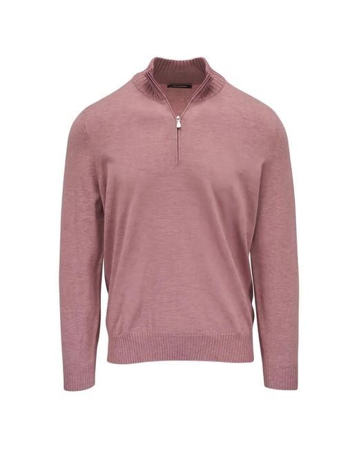 Gran Sasso Pink Zip-Neck Sweater for men