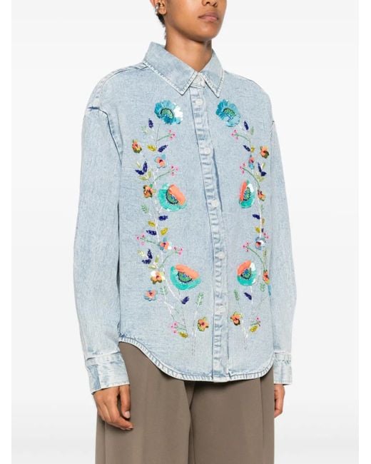 Essentiel Antwerp Blue Sequin-Embellished Floral Shirt