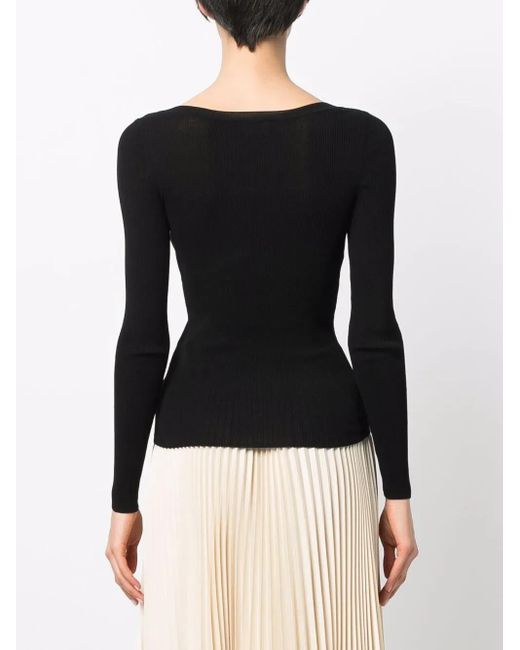 P.A.R.O.S.H. Black V-Neck Fine-Knit Top