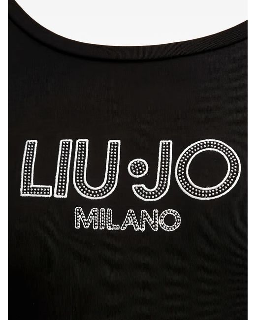 Liu Jo Black T-Shirt Orné De Perles À Manches Longues