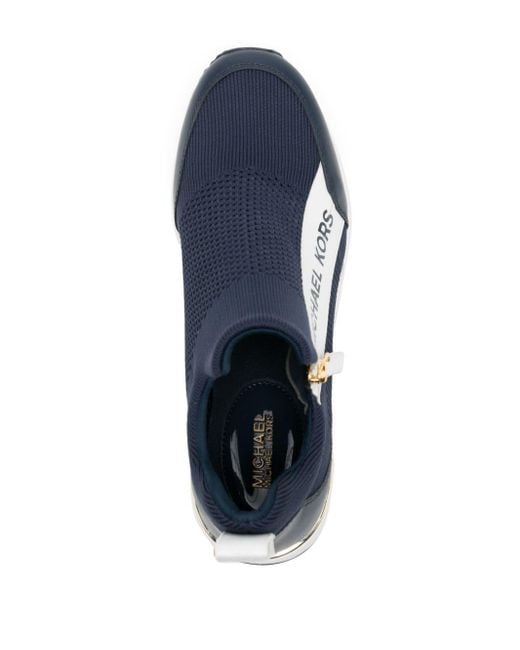 Michael Kors Willis 70mm Knitted Wedge Sneakers in Blue | Lyst
