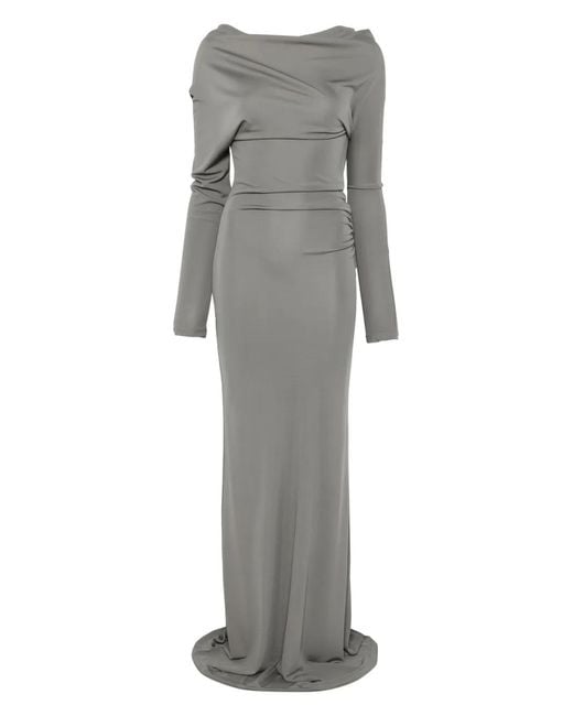 AYA MUSE Gray One-Shoulder Draped Maxi Dress