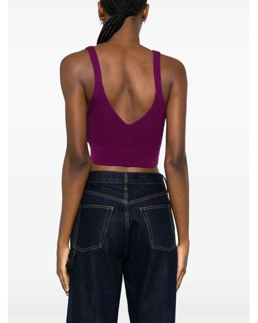 DSquared² Purple Logo-Patch Wool Crop Top