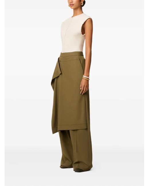 AMI Green Draped-Detail Wool Trousers