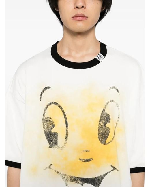 Maison Mihara Yasuhiro Happy Face Printed Ringer T-Shirt in White