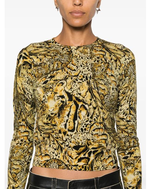 Just Cavalli Yellow Leopard-Print Sweater