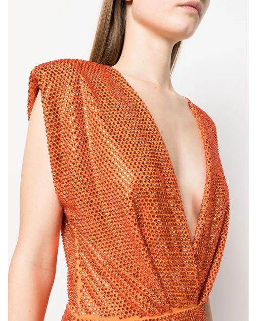Philipp Plein Orange Robe Ajustée À Design Strassé