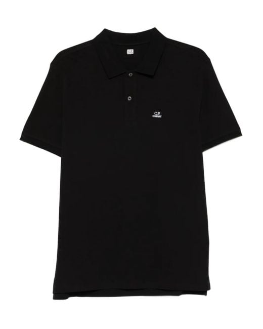 C P Company Black C.P. Company Logo Polo Shirt for men