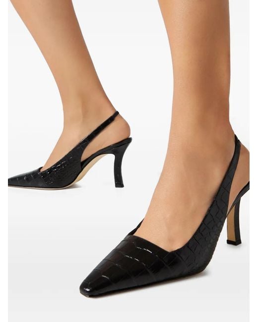 Manolo Blahnik Black Moirasli Embossed Pointed-Toe Pumps