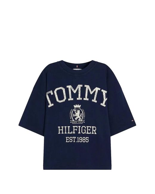 Tommy Hilfiger Blue Logo-Print Drop-Shoulder T-Shirt