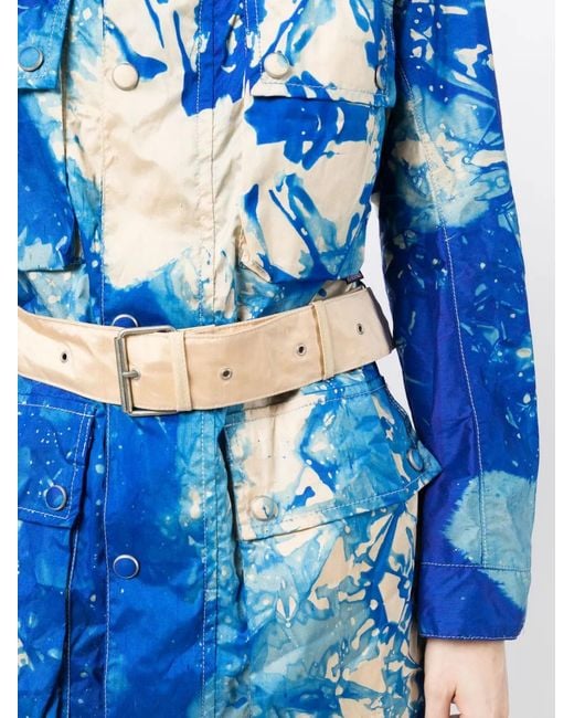 Stain Shade Blue Belted Tie Dye-Print Jacket