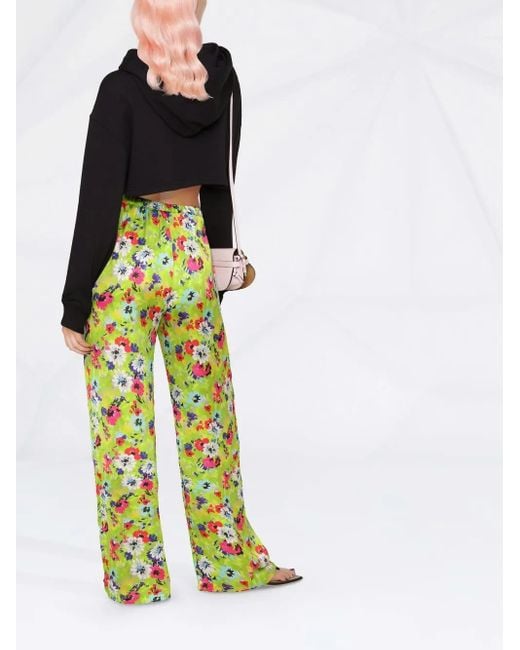 MSGM Green Floral Pattern Palazzo Trousers